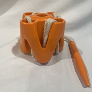 Vintage Pressman Play-Hour Threading Block Orange Toy